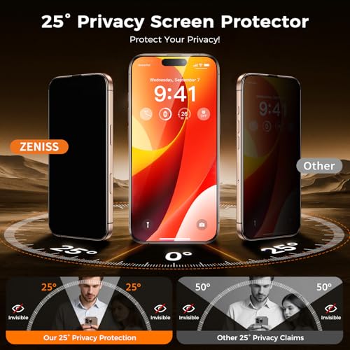 Image of NeverBreak 9H+ Hardness for iPhone 16 Pro Privacy Screen Protector 12FT Military Grade Protection (Scratch, Shatter, Drop Resistance) Tempered Glass Full Coverage 6.3 inch, 2 Pack with De-Bubble Card