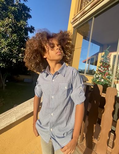 Arshiner Boy's Plaid Button Down Shirt Long Sleeve Roll Up Casual Shirts with Pocket 4-11 Years2