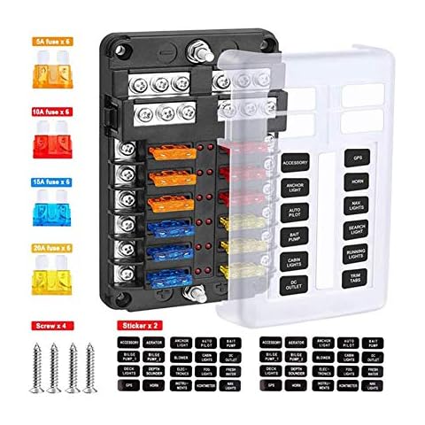 12 Way Blade Fuse Box, Blade Fuse Block Holder with Negative Bus LED Indicator & Protection Cover for Car Boat Marine Truck SUV Yacht RV Cover