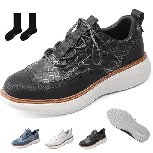 Cushygait Shoes for Men, Oxford Ridge Leather Sneakers, Lightweight Breathable Woven Upper Lace-Up Sneakers, Arch Support, Wide-Toe Fit Dress Shoes