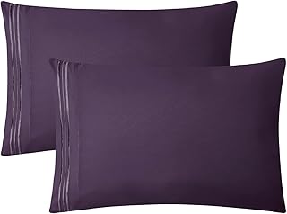 Clara Clark Pillow Cases King - Ultra Soft Pillow Cover, Lightweight Microfiber Pillow Cases Set of 2 - Envelope Closure Pillowcases, Purple Eggplant.