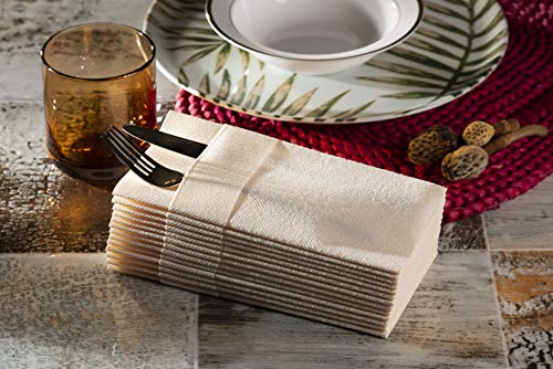 Ivory Dinner Napkins Cloth Like with Built-in Flatware Pocket, Linen-Feel Absorbent Disposable Paper Hand Napkins for Kitchen, Bathroom, Parties, Weddings, Dinners or Events, 16x16 inches, Pack of 50