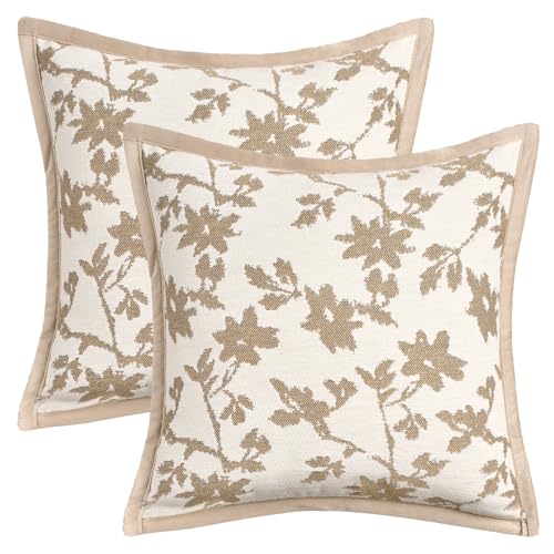 Image of HMETOL Chenille Leaves Jacquard Decorative Throw Pillow Covers Set of 2