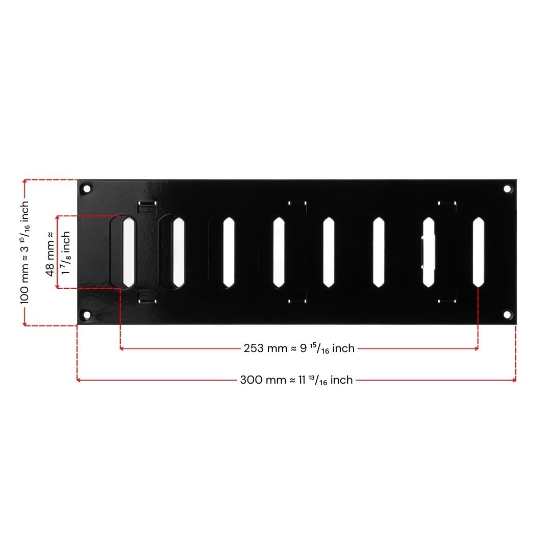 Steinberg14 Noir 300x100mm Réglable Grille d'aération en Métal - Grille de Ventilation avec Réglage Coulissante