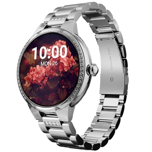 Image of CrossBeats Diva 1.28 inch Stylish Smart Watch for Women with Stone Studded Bezel| Amoled Display | Female Health Tracker | 100+Sports Modes| Premium Metal Smartwatch with Wireless Charging - (Silver)