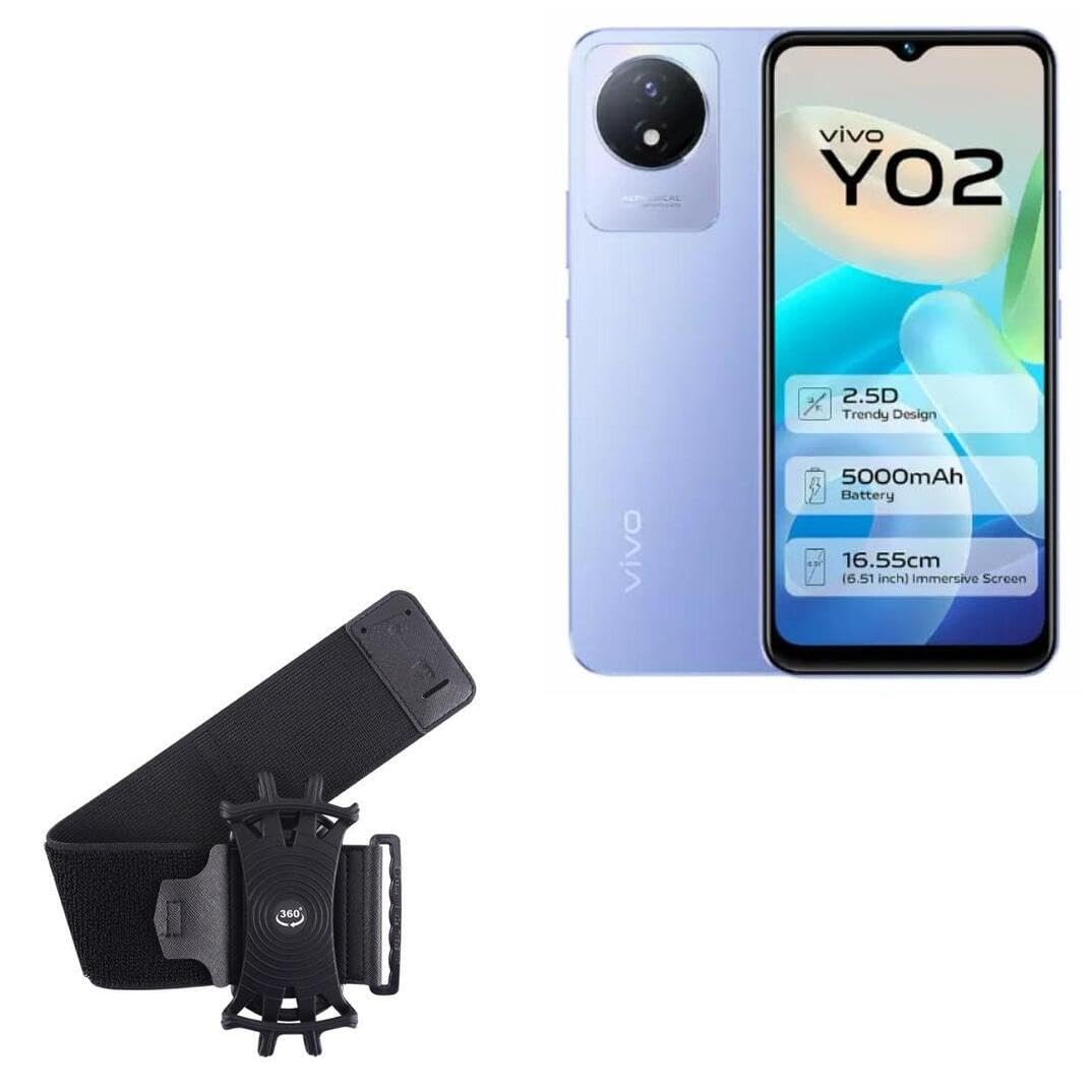 BoxWave Holster Compatible with vivo Y02 - ActiveStretch Sport Armband, Adjustable Armband for Workout and Running - Jet Black