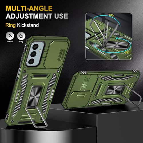 Samsung Galaxy A15 5G Case with Slide Camera Cover + Screen Protector(2 Packs), Rotated Ring Kickstand Military Grade Shockproof Protective Cover for Samsung Galaxy A15 5G (Olive Green) - image 5