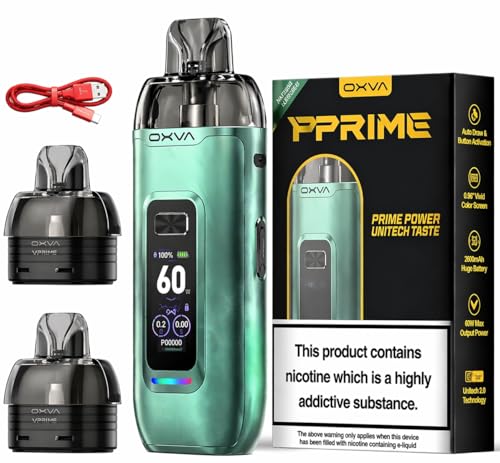 OXVA VPrime Pod Vape Kit 2600mAh Built-in Battery 60W Output Adjustable Airflow 2ml Refillable Pods Included Smart VW Mode Natural Green (No Nicotine) [Natural Green]