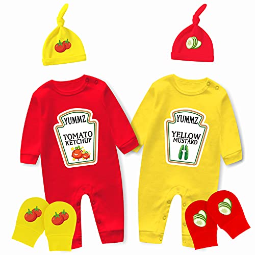AOUYOA Yummz Ketchup Moutarde Body pour bébé jumeaux, L Ry Hat G, 1 mois
