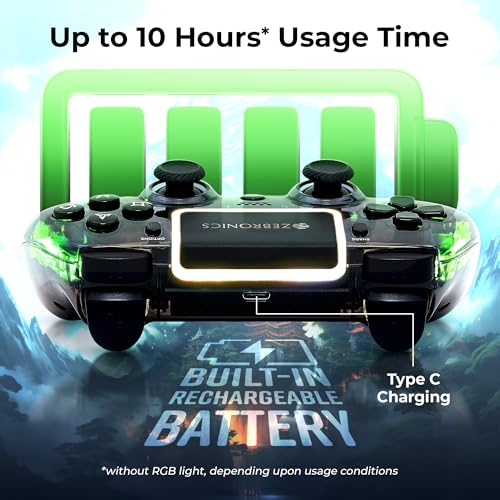 Image of ZEBRONICS MAX LINK PRO, Wireless Controller, Hall Effect, 6 Axis Gyro, Analog Triggers, Touch Pad, Dual Motor Haptics, Macro Buttons, Rechargeable Battery, Supports PS4, PS3, Windows, Android, iOS