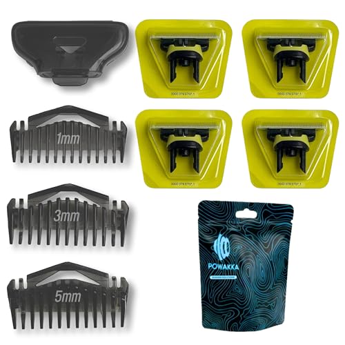 Kit de 4 Cuchillas + 3 Peines Guía Compatibles + 1 funda compatible con OneBlade – Recambios de Afeitadora para Barba y Cuerpo – Corte Preciso, Suave y sin Irritación – Fácil de Instalar y Limpiar