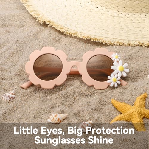 Kids Flower Sunglasses for Girls daisy Round Flower Glasses for Toddler Sun Glasses for Baby Age 2-4 Little Girls Age 10-122