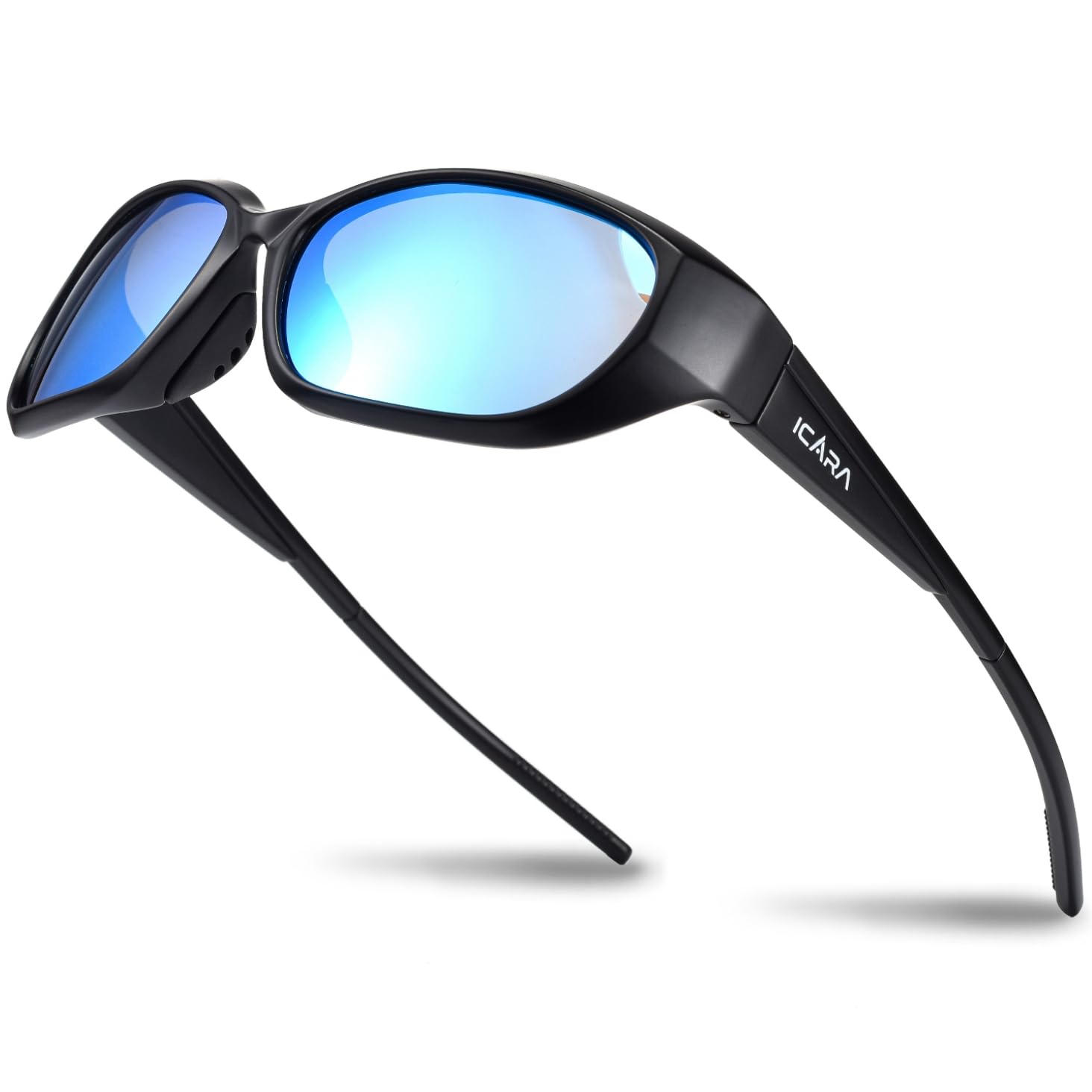 ICARA Polarized Sport Sunglasses for Men Women, UV400 Protection TR90 Frame, Ideal for Driving Cycling Fishing Running, Black Frame/Blue Lens