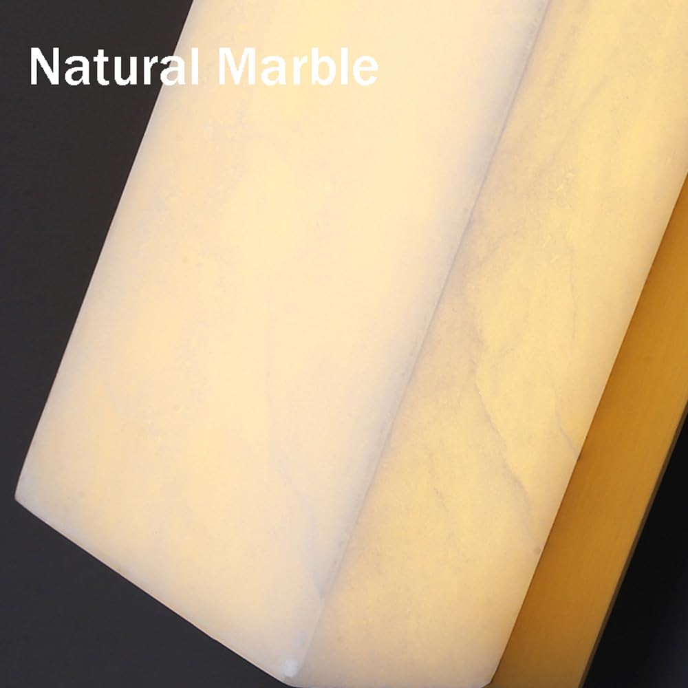 Applique da Parete per Interni Striscia Luminosa Lineare da 23,6" (60 Cm Circa) LED 12W Nero Marmo Pietra Naturale Ottone Lampade da Parete Dorate per Camera da Letto Comodino Soggiorno Stile Rustic