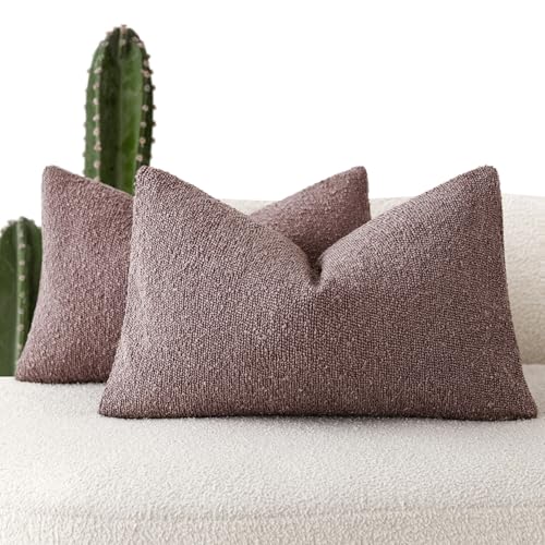 Image of Foindtower Pack of 2 Textured Boucle Throw Pillow Covers Accent Solid Decorative Lumbar Pillow Cases Cozy Soft Couch Cushion Case for Chair Sofa Bedroom Living Room Home Decor 12x20 Inch Dark Purple