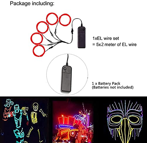 Image of MaxLax EL Wire Red, Neon Wire Light 5 in 2 Meter, Electroluminescent Wire for Halloween Decoration, Christmas Party, DIY Decoration
