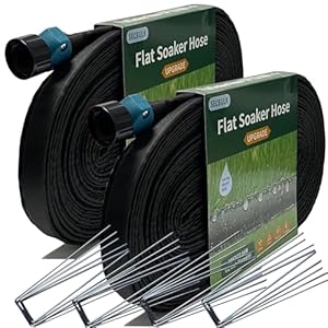 2024 Flat Soaker Hose 150 ft with Stakes for Garden, 75ft x 2 Linkable Drip Hose Diy Automates Garden Irrigation System Saving 80% Water, Dual-layer Leak-free Design Water Hose with Holes
