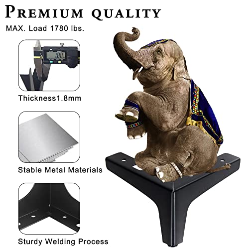 Black Dresser Metal Furniture Legs - 6 Inch Furniture Legs Set Of 4 For Sofa, Coffee Table, Cabinet, Cupboard, Chair, Ottoman, End Table (Matte Black) #TOP1