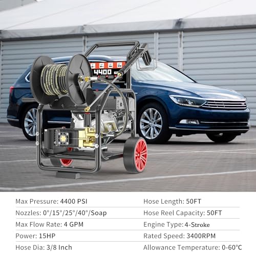 4400PSI 15HP Gas Pressure Washer with Hose Reel