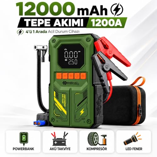 Enshall 4'ü 1 Arada Akü Takviye Cihazı 12000 mAh 1000A