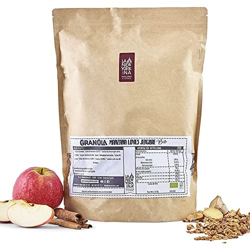 La Newyorkina Granola BIO Manzana Loves Jengibre 1,5kg Con Chips de Manzana y Aceite de Oliva Virgen Extra