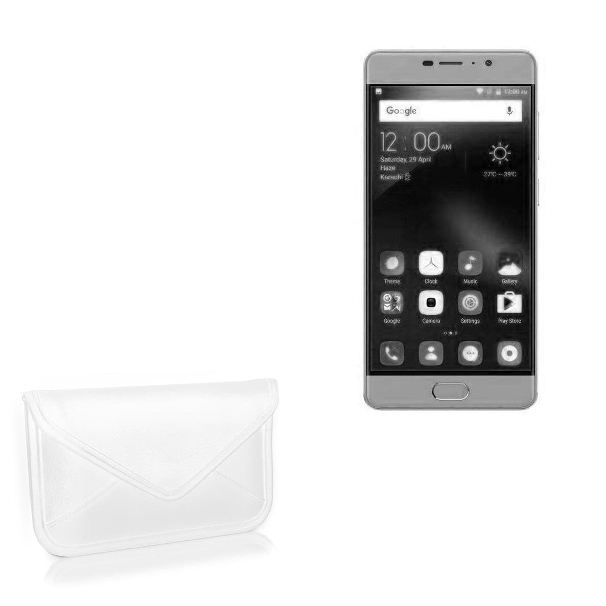 BoxWave Case Compatible with QMobile Noir E2 - Elite Leather Messenger Pouch, Synthetic Leather Cover Case Envelope Design - Ivory White