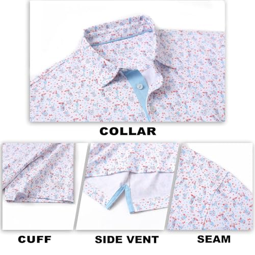 Image of M MAELREG Mens Golf Shirt Short Sleeve Dry Fit Print Moisture Wicking Performance Patterns Collared Polo Shirt
