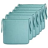 Meishida Cojín Silla Elegante y Cómodo, Cojín Asiento Transpirable de con Funda Imitación Lino para Comedor, Pack de 6 Unidades, 40 x 40 x 2 cm (Turquesa)