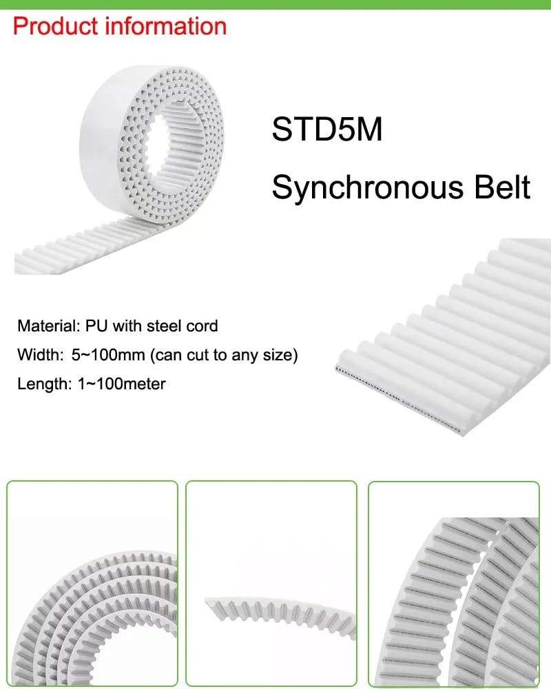 Correas Transmisión Poliuretano PU Negro Transportador Transmisión Dentada STD5M Correa Distribución STS S5M Extremo Abierto Con Cable Acero Motor Máquina CNC(50meter,20mm)
