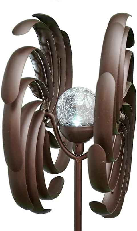 The Lakeside Collection Solar-Powered Garden Spinner - Double Spiral Wind Sculpture for Yards and Patios