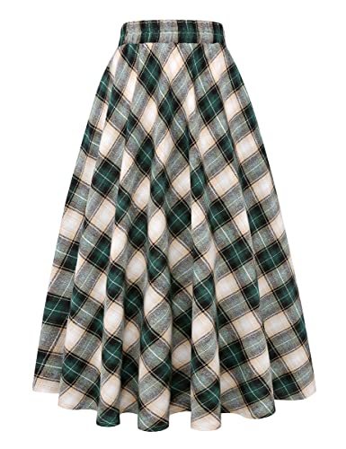 Christmas Skirts for Women Christmas Dresses Fall Outfits Winter Clothes Plaid Skirt Casual Midi Dresses, Green 01, M