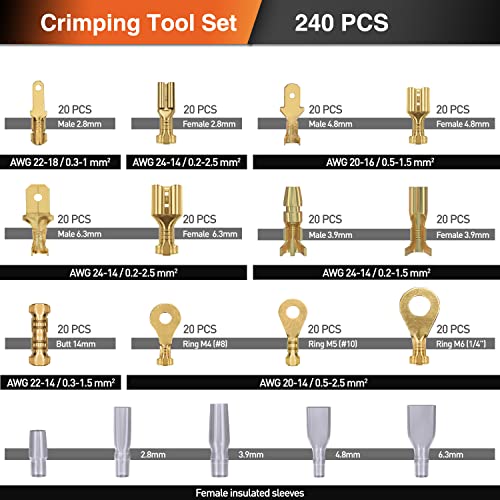 Open Terminal Connector Crimping Tool Kit,2.8Mm 3.5Mm 3.9Mm 4.8Mm 6.3Mm 24-14 Awg Crimper Someline For Use On Molex 2.13Mm 2.36Mm, Amp - Te Connectivity Connectors,Male Female Spade And Ring Terminal #TOP1