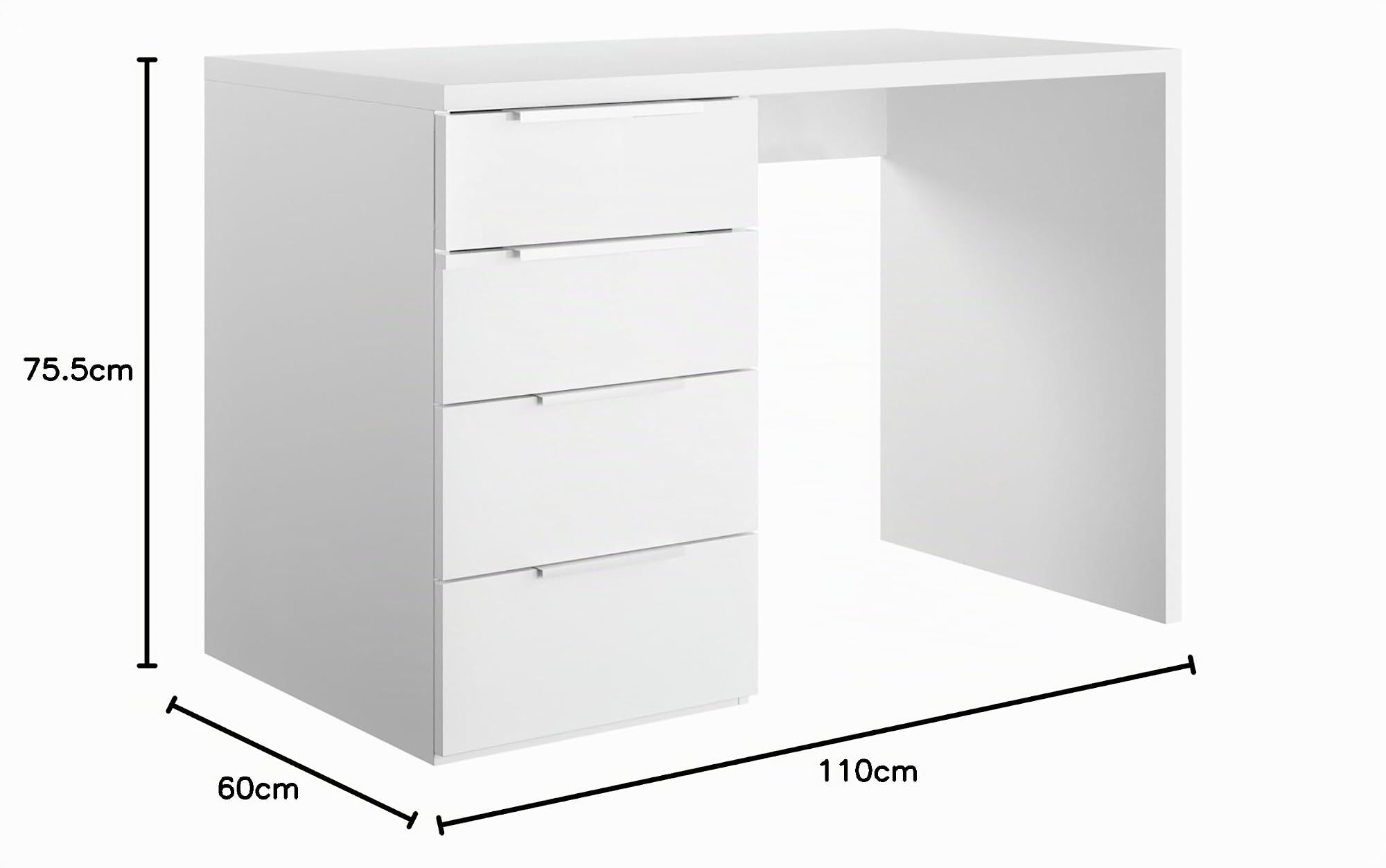 Totò Piccinni Scrivania in legno per ufficio con 4 cassetti (L) 110x(P) 60x(A) 75,5 cm (Bianco Matt Opaco)