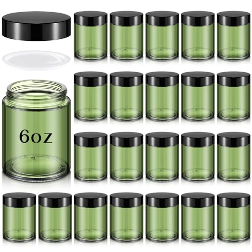 Domensi Bulk 6oz Glass Jars with Lids for Cosmetic, 24 Pcs, Olive Green