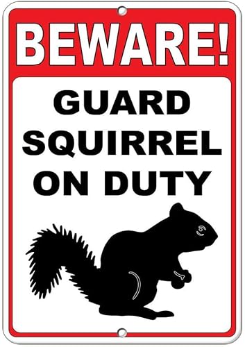 Kwqdozf 012 8X12 Inch Beware! Guard Squirrel On Duty Funny Quote Metal Tin Sign 8X12 In