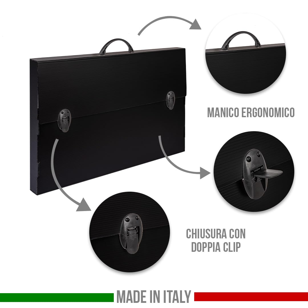 Pryma Valigetta Tecnica con Manico Nera 56x36x3,5 cm Porta Disegni Documenti