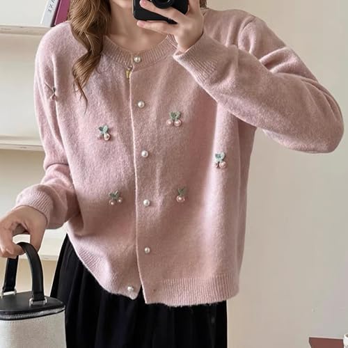 FindThy Women’s Kawaii Cherry Cardigan Sweater Long Sleeve Crewneck Fruit Cardigans Tops4