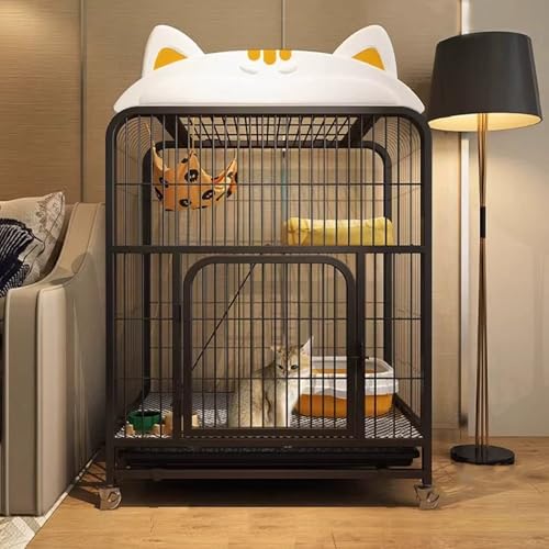 YLLSMGS キャットケージ 猫小屋 屋内 金属製猫ケージ 猫囲い 旅行用キャリアケージ 下部トレイ ケージ 猫 ゲージ 猫 特大ハンモック付き 猫ケージ2段 1〜3匹の猫用 ウサギ 犬 猫ケージ フェレット チンチラ フクロモモンガ 小動物用(Blac