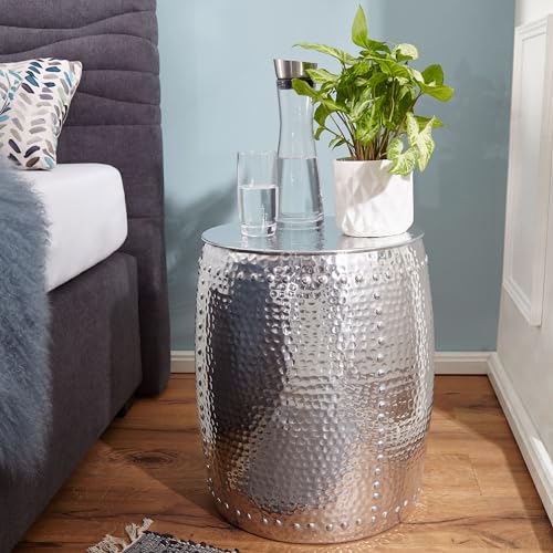 FineBuy Beistelltisch rund 42 cm Metall Silber - Orientalischer Design Wohnzimmertisch Aluminium - Hammerschlag Alu Kleiner Couchtisch - Dekotisch – Bild 3