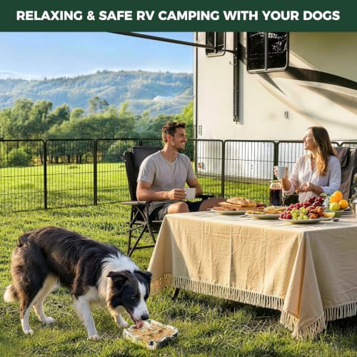 Image of FXW Instant Dog Playpen with Dog Lick Mat for RV Camping Outdoor Yard | Portable Easy-setup Play Yard, Easy Cleaning Stainless Steel Lick Mat, 32inch 16 Panels for Small & Medium Dogs | Patented