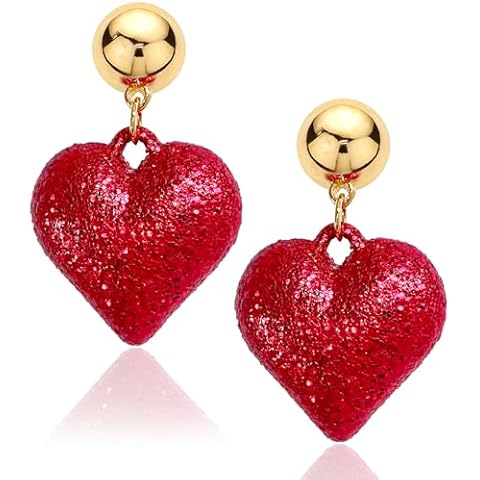 Ozel - Heart Earrings For Women, Valentine's Love Gifts, Glitter Red Heart Accessories, Lightweight Hypoallergenic Statement Jewelry (Red glitter) Cover