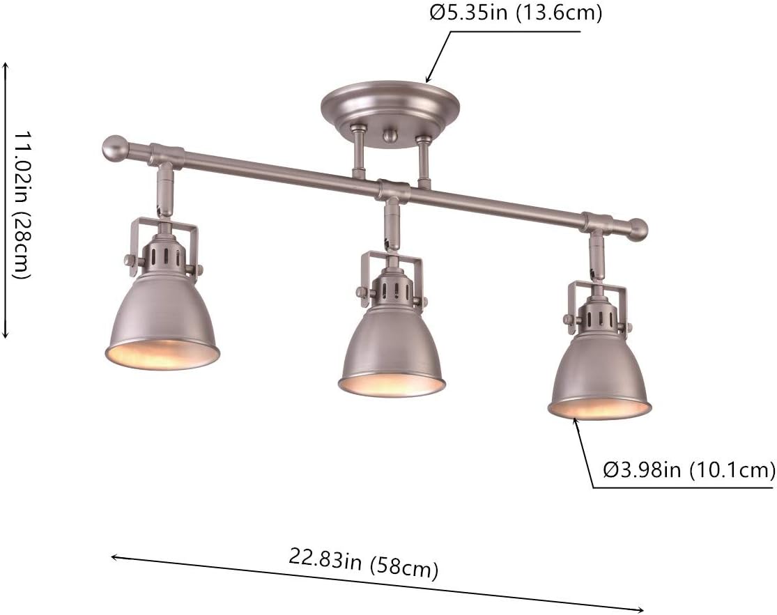 70% Off Everything mirrea 22in Industrial Track Kit 3 Lamp Shade Heads with GU10 Base Direction Adjustable Semi Flush Ceiling Mount (Brushed Nickel)