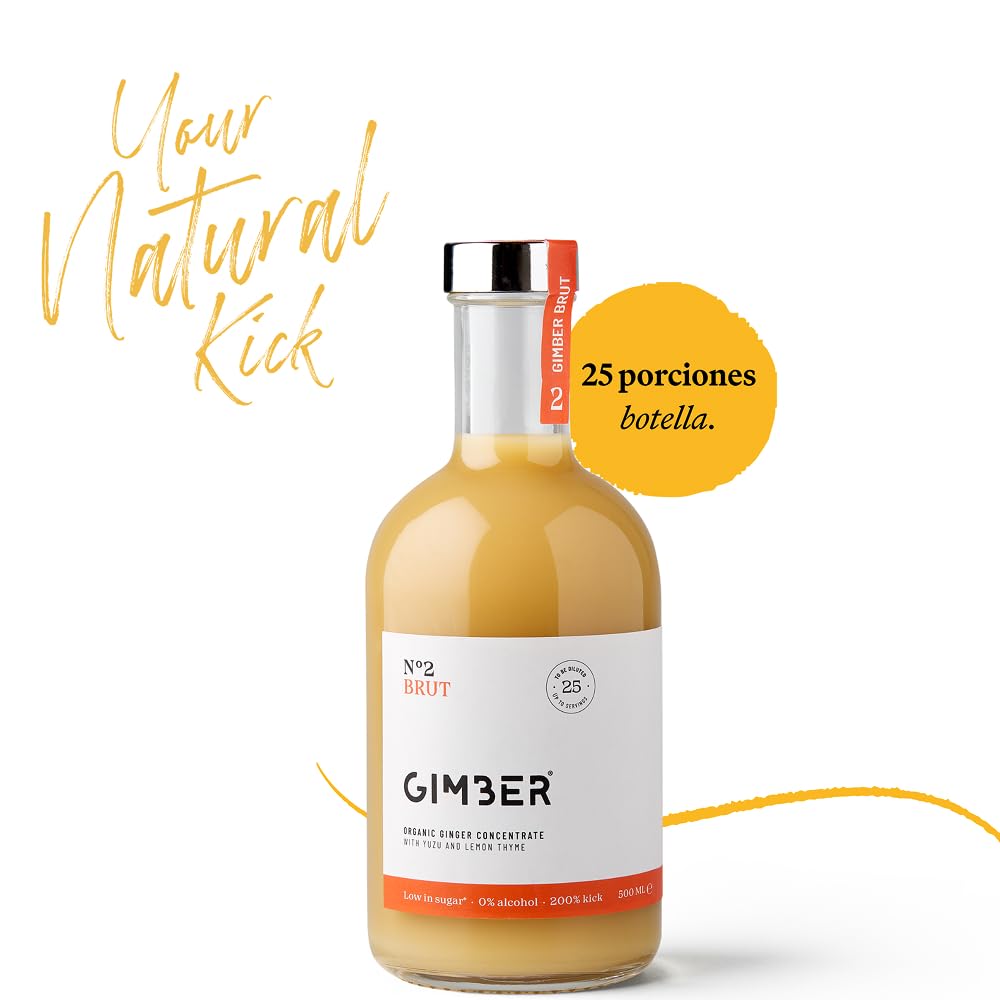 GIMBER Brut N'2 concentrato di zenzero biologico 500 ml | Bevanda analcolica biologica a base di zenzero, limone ed erbe | Estratto di zenzero premium | meno zucchero