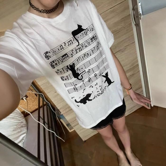 TYTAVS Whimsy Twee Music Note Shirt for Women Oversized Emo T Shirt 90s 2000s Tee Y2k Aesthetic Twee Streetwear - Image 2