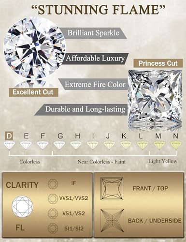 2 Pairs "STUNNING FLAME" 925 Sterling Silver 14K Real Gold Plated Stud Earrings for Women Men 5A Brilliant Princess Cut Round Cubic Zirconia - Hypoallergenic Large CZ Studs Earring Set 8 CTW (2ct*4)2