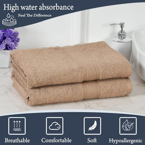 Image of FRESH FROM LOOM 500 GSM Premium Quick Dry Towels for Bath | 100% Pure Cotton | Skin Friendly for Men & Women | High Water Absorber Soft & Ultra-Hypoallergenic | (70 x 140 CM | British Tan) - 2pc