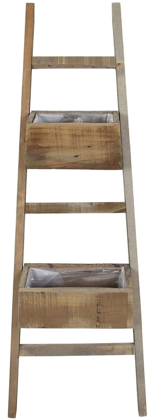 Échelle rustique en bois recyclé, 110 cm de haut, avec 2 jardinières, balcon et décoration de jardin pour l'extérieur, jardinière, plate-bande surélevée