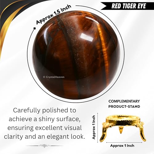 Image of Certified Red Tiger Eye Crystal Ball for Meditation - Premium Crystal Vastu Items for Home and Feng Shui Items for Good Luck - Ideal for Pooja Supplies and Spiritual Practices (1.5 inch Inch)