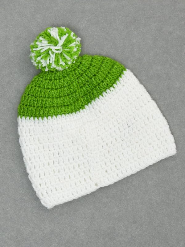 Image of Handmade Knitted Self Design Woolen Beanie Cap for Kids - White & Red 6-12 M | Winter Cap for Baby | FUNCAP56-6-12 M