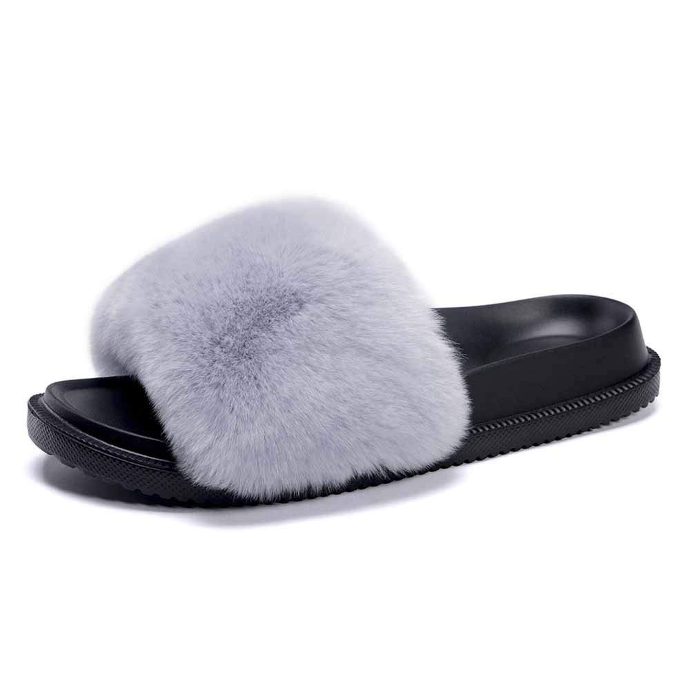 YHQZNLXQ Slider für Damen, Hausschuhe, warm, bequem, weich, für Damen, Slides, Flip-Flop, für den Innenbereich, Flauschige Sandalen, Winterschuhe